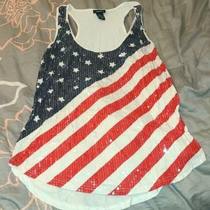 Women's Rue 21 American Flag sequenced tank top, size XL